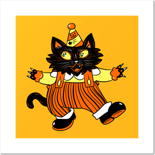 Cartoon Halloween Clown Cat Posters and Art